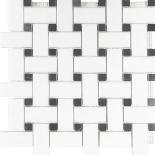Metropolitan - Blends Collection Basketweave Thassos With Black Dot