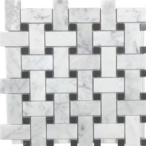 NaturalStone Metropolitan-BlendsCollection FOSMETRBWWCBD BasketweaveWhiteCararraWithBlackDot