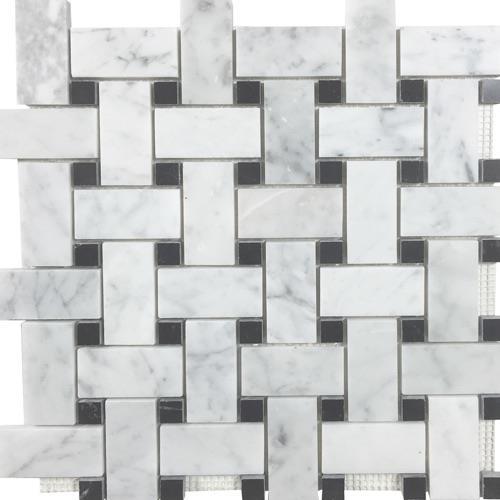 Basketweave White Cararra With Black Dot