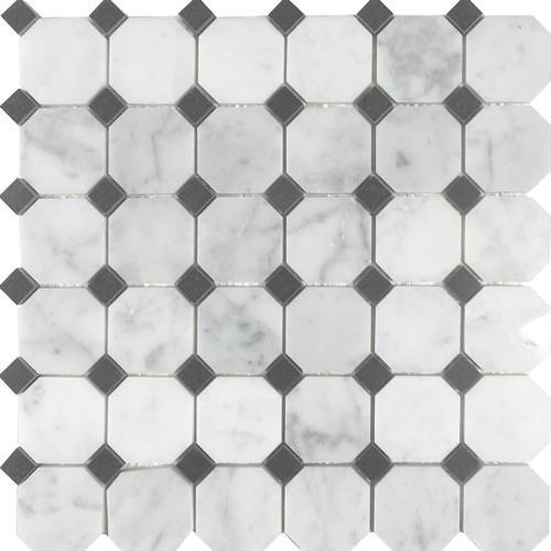 Octagon White Cararra With Black Dot