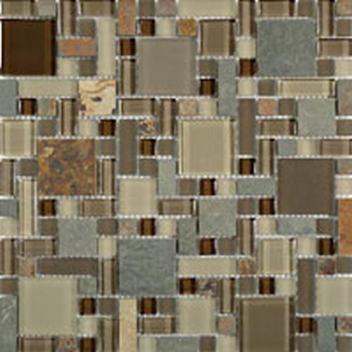 Glass & Slate Block Random by Glazzio Tiles - Rustic Taupe