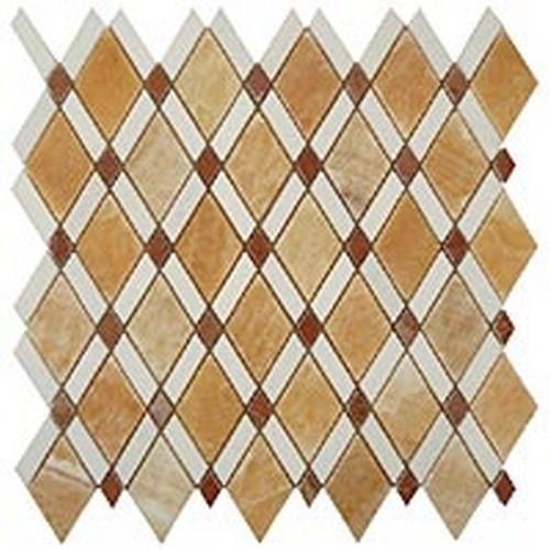 Honey Onyx (Big Diamond)-Thassos White(Stripes)-Red(Small Diamond)