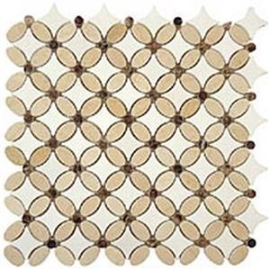 GlassTile FlowerSeries FS-71 CremaMarfilOval-EmpDarkDots-ThassosWhiteDots