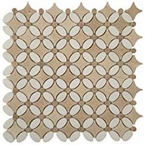 GlassTile FlowerSeries FS-73 ThassosWhiteOval-EmpLightDots-CremaMarfilBase