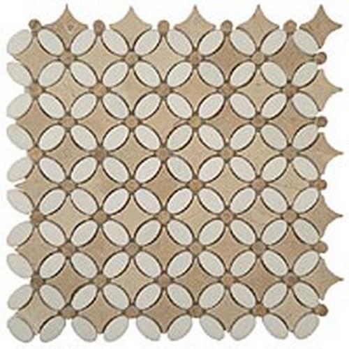 Thassos White(Oval)-Emp. Light (Dots)-Crema Marfil(Base)