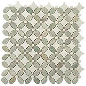 GlassTile FlowerSeries FS-74 MingGreenOval-ThassosWhiteDots-ThassosWhiteBase