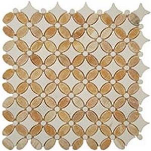 GlassTile FlowerSeries FS-75 HoneyOnyxOval-ThassosWhiteDots-ThassosWhiteBase
