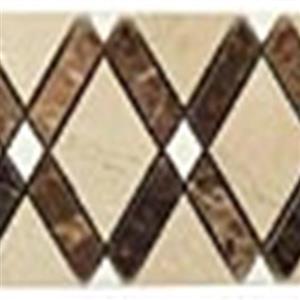 GlassTile DiamondSeriesListello DS-560L CremaMarfilBigDiamond-EmprDarkStripes-ThassosWhiteDots