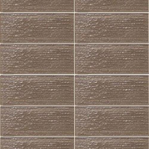 Linen Dusk Shadows, a 3x12 glass wall tile with strong surface texture that suggests linen
