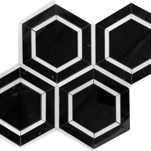 Tuxedo Park by Mir Mosaic - 6" Nero Bianco Hex Polished